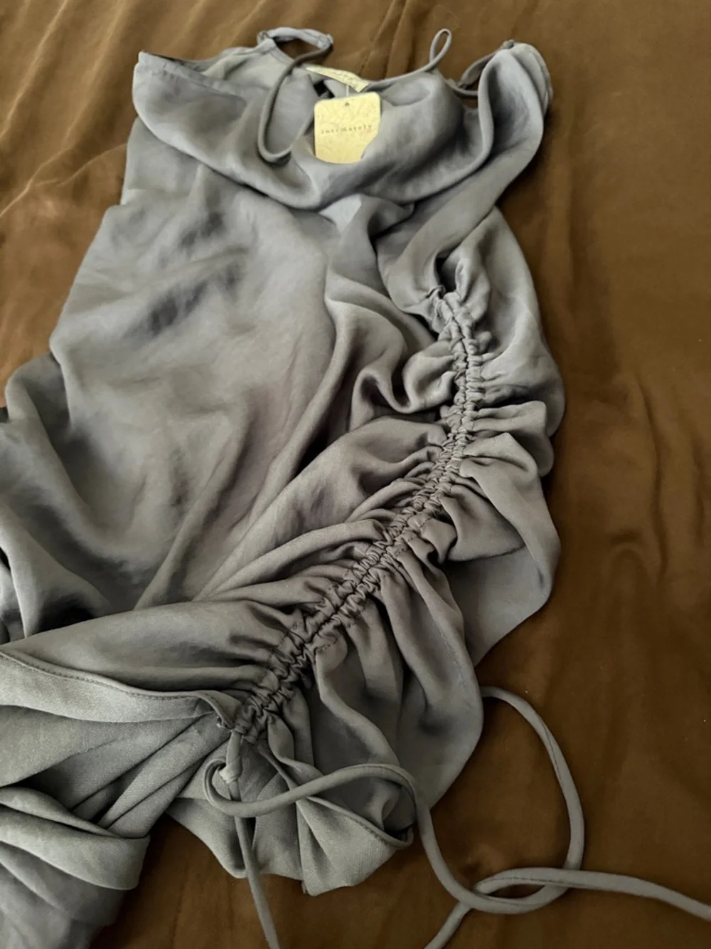FREE PEOPLE Satin Cowl Neck Ruched Slip Dress - Light Gray - Picture 4 of 4